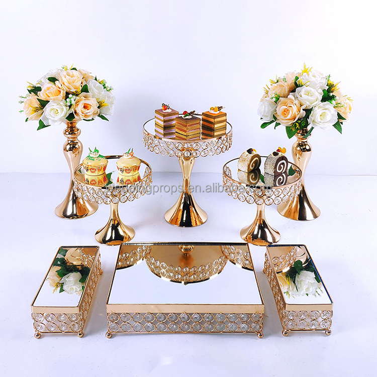 High Quality Mirror Cake Stand Set Crystal Dessert Cake Base Stand Swing Cake Stand for Wedding Birthday Party Decoration