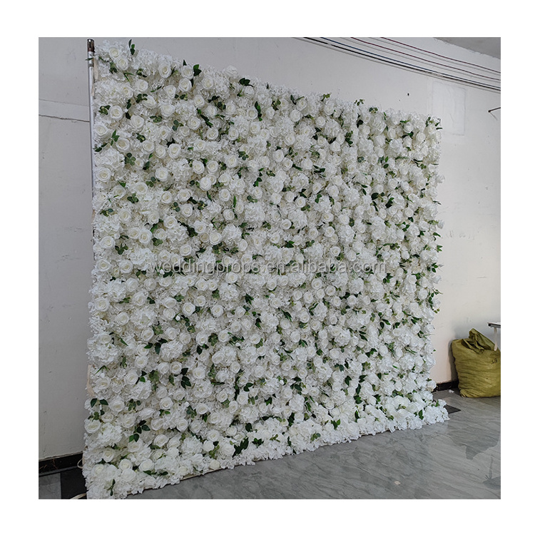 8ft x 8ft 3D Roll Up Cloth Flower Walls Panel Backdrop Rose Peony Silk Artificial Flower Wall Backdrop For Party Wall