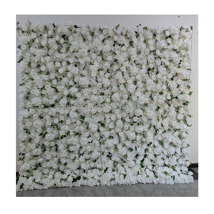 8ft x 8ft 3D Roll Up Cloth Flower Walls Panel Backdrop Rose Peony Silk Artificial Flower Wall Backdrop For Party Wall