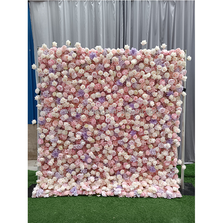 8ft x 8ft 3D Roll Up Cloth Flower Walls Panel Backdrop Rose Peony Silk Artificial Flower Wall Backdrop For Party Wall