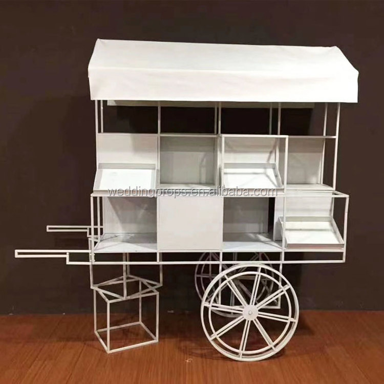 Custom decorate white metal carts design outdoor flower cart display candy carts for shopping mall