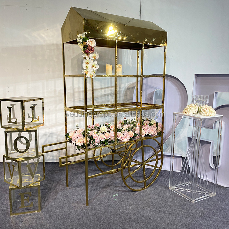 Wedding Party Garden Decoration Flower Display Stainless Steel Candy Cart Gold Candy Cart Display