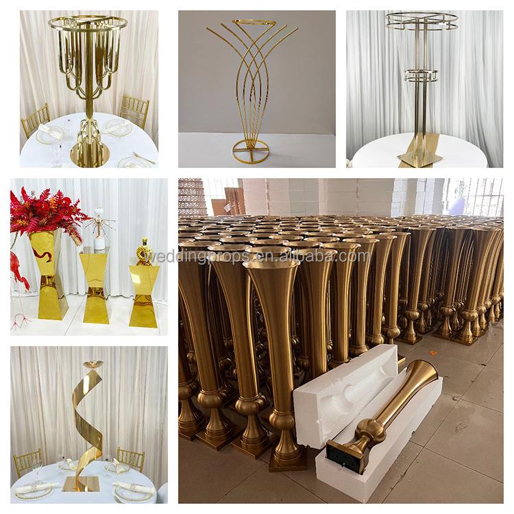 New Arrivals gold metal large flower vase stand wedding prop flower stand center piece flower vase stand