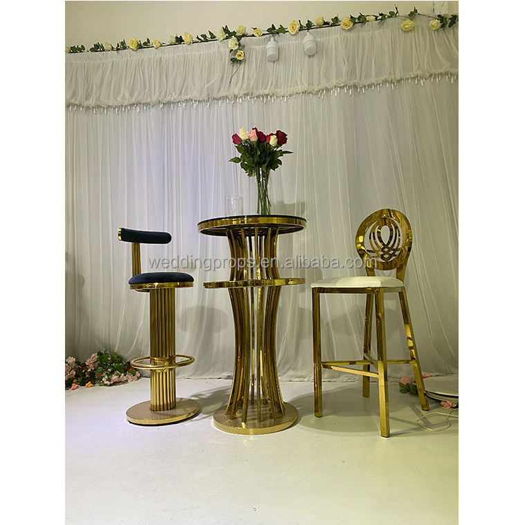 Wedding events decoration gold stainless steel high leg cocktail bar table