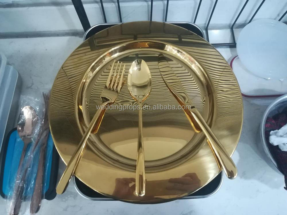 Luxury gold dishes stainless steel charger plate for wedding party