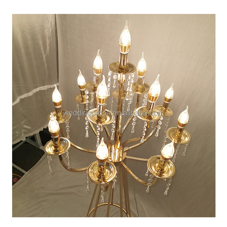 13 Arms Gold candelabra table centerpieces Metal Led Candle Holder Table Centerpiece For Wedding Party Decoration