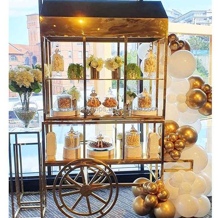 Wedding Party Garden Decoration Flower Display Stainless Steel Candy Cart Gold Candy Cart Display