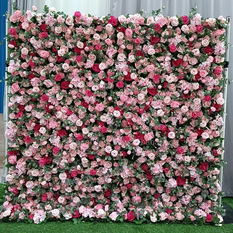 OEM Artifical Flower Wall Wedding Backdrop Silk Decorative Flower Wall Pink And Red Rose Flower Wall Wedding Decoration