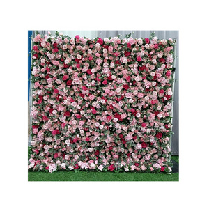 OEM Artifical Flower Wall Wedding Backdrop Silk Decorative Flower Wall Pink And Red Rose Flower Wall Wedding Decoration