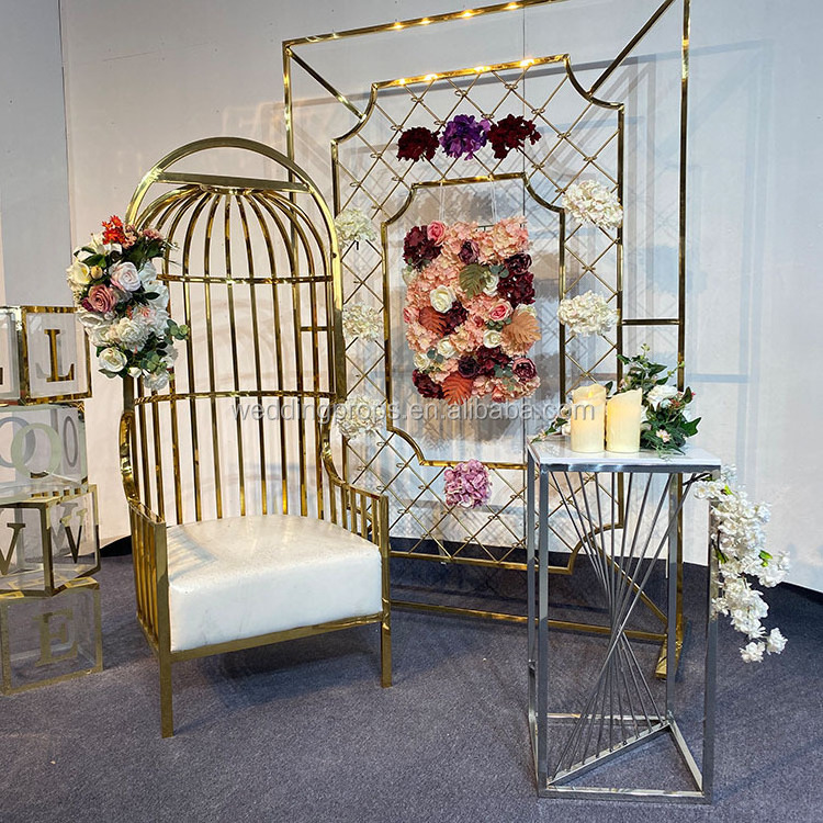 Modern Wedding Furniture Plated Stainless Steel Frame Throne King Birdcage Chair