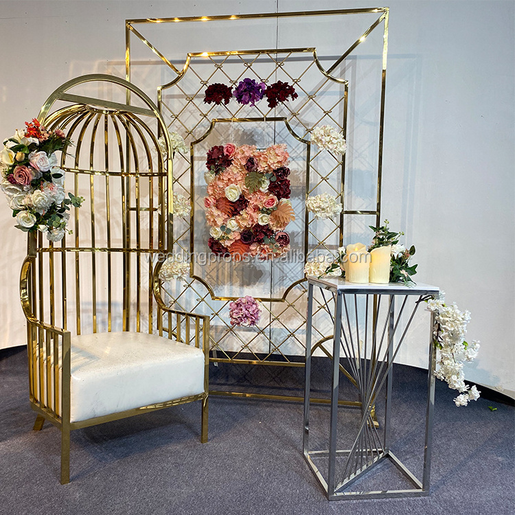 Modern Wedding Furniture Plated Stainless Steel Frame Throne King Birdcage Chair