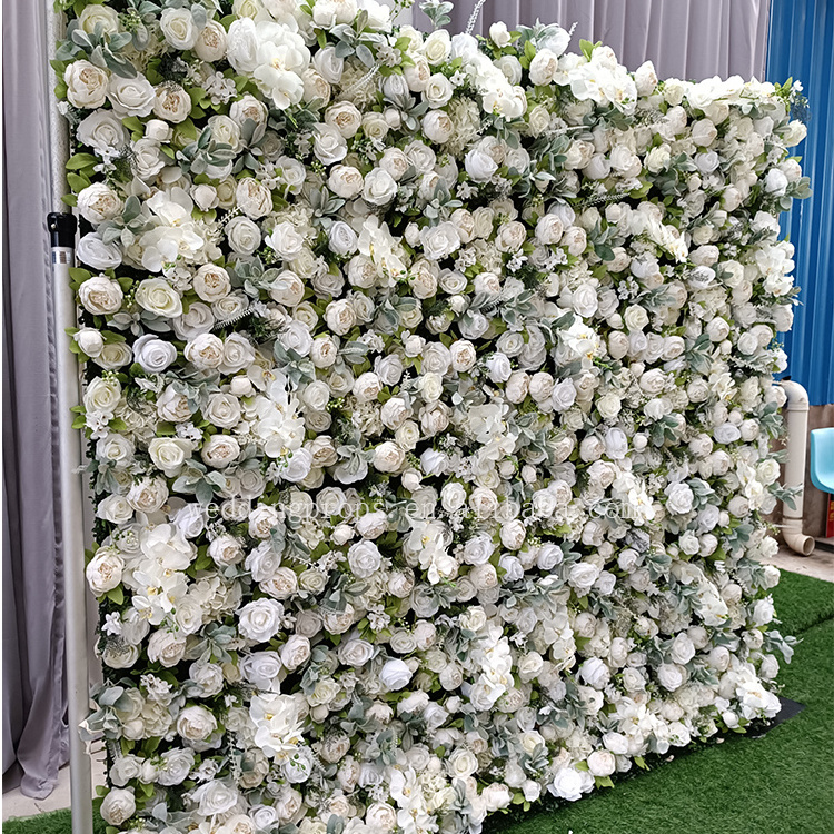 High Quality Valentine's Day Artificial Flower Wall White And Green Flower Wall For Wedding Stage Decoration