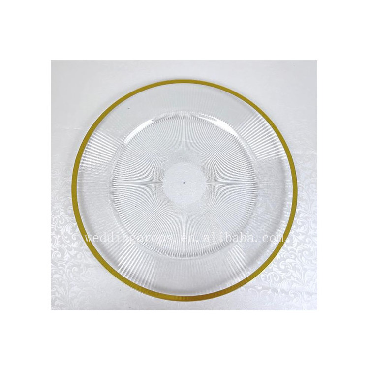 Top Quality Wedding Table Decoration Plate Plastic Clear Charger Plate With Gold Rim Dinner Plate For Wedding And Events