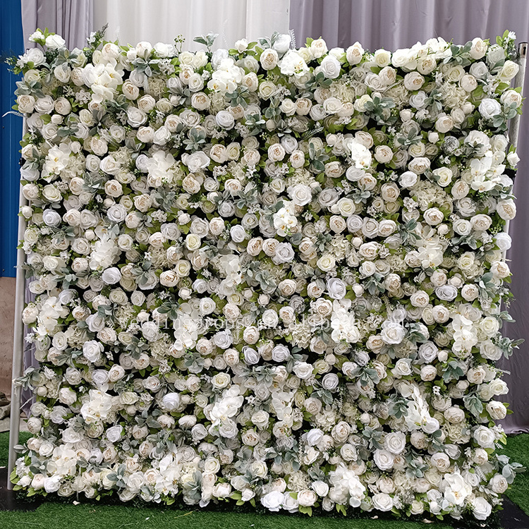 High Quality Valentine's Day Artificial Flower Wall White And Green Flower Wall For Wedding Stage Decoration