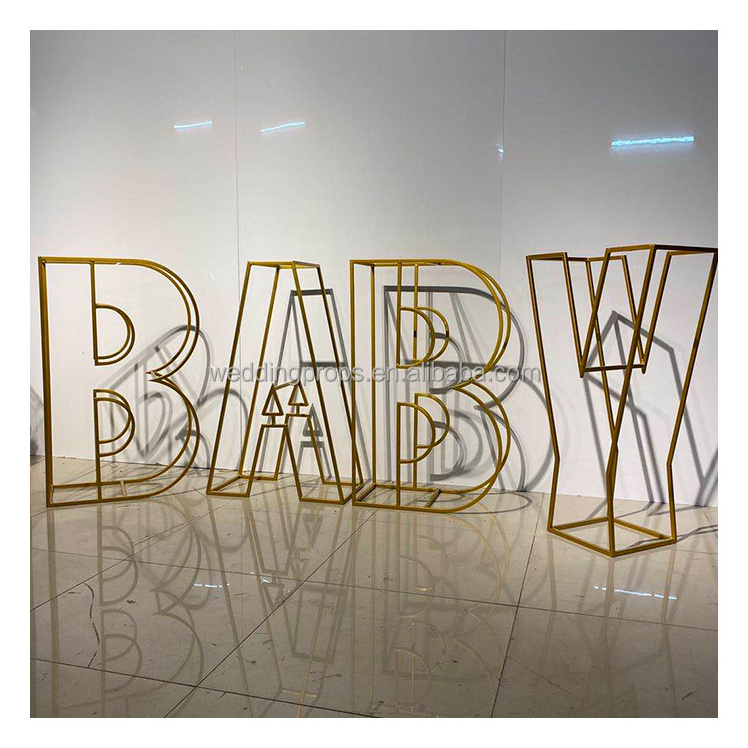 Customized Giant Gold Metal Baby Balloon Stand Wire Letters For Wedding Decor