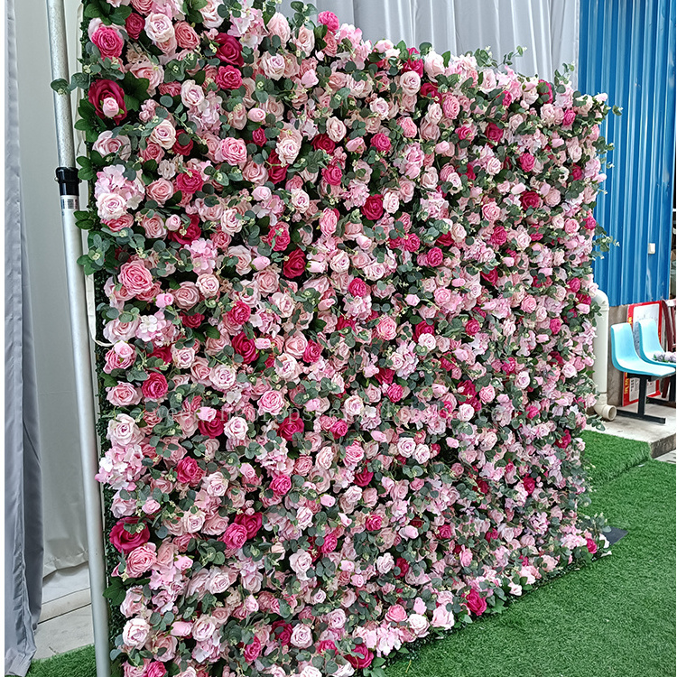 OEM Artifical Flower Wall Wedding Backdrop Silk Decorative Flower Wall Pink And Red Rose Flower Wall Wedding Decoration