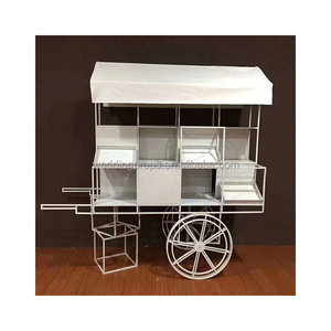 Custom decorate white metal carts design outdoor flower cart display candy carts for shopping mall