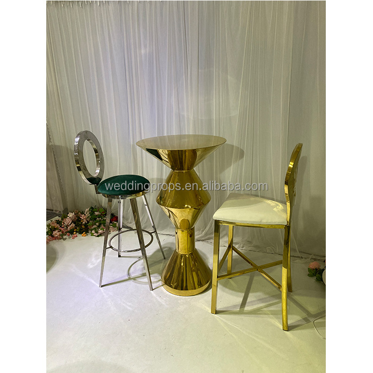 Wedding events decoration gold stainless steel high leg cocktail bar table