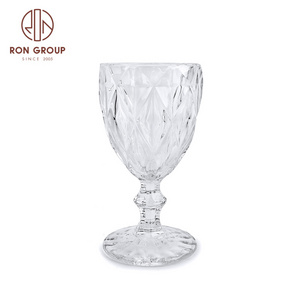 Wholesale vintage style color clear retro diamond pattern goblets glassware embossed wine glass goblet for party wedding