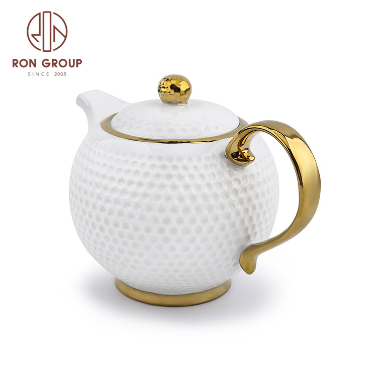 Factory Wholesale Price Royal OEM Gold Rim Bone Coffee Tea Teapot Porcelain White Glazed Teapots Round Ceramic Tea Pot with Lid