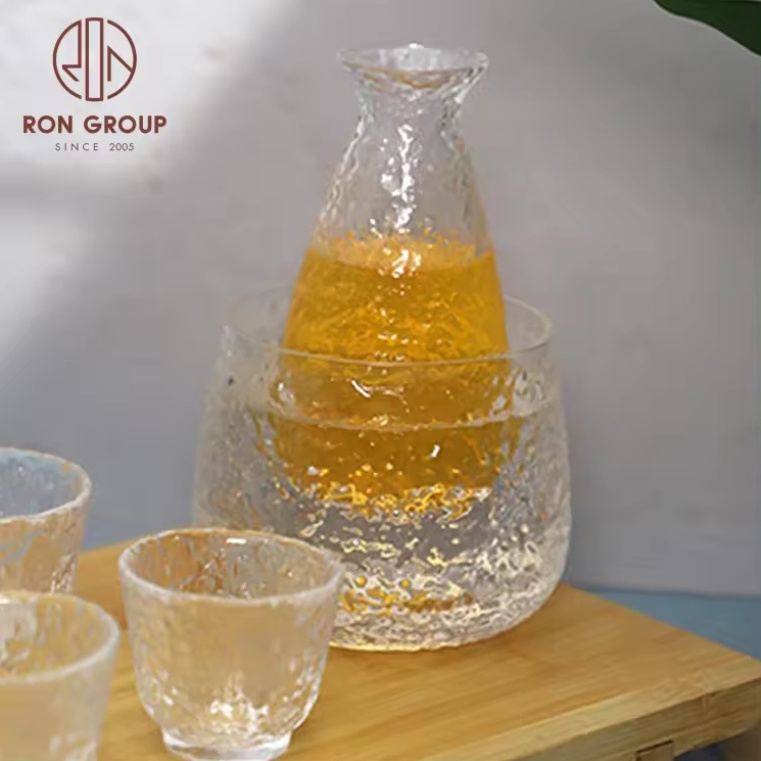 High quality restaurant hotel event glassware Japanese hammer pattern crystal sake wine decanter warmer bottle glass cups set