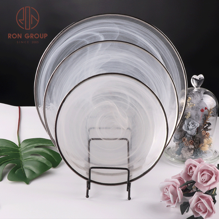 Decorative Clear Tableware Rim Charger Plates Transparent Gold Glass Hot Sale Event Party Small Round Wedding Plate Dish Custom