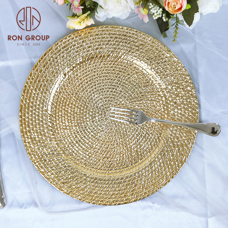 Wholesale Cheap Reusable High Sale Plastic Gold Reef Charger Plate Wedding Party Table Decorative 13 inch Charger Plates