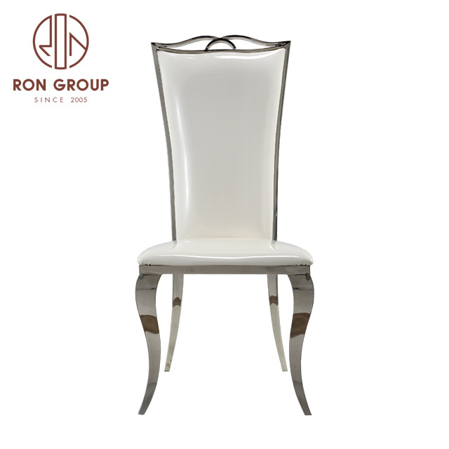 Wholesale OEM Party Wedding Furniture Silver Stainless Steel Frame White High Back Leather Cushion Throne Dining Banquet Chairs