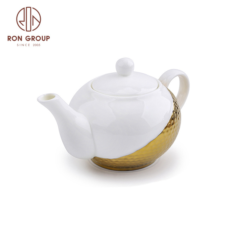 factory wholesale price porcelain white glaze color gold plated round ceramic small tea pot set bone china coffee water teapot