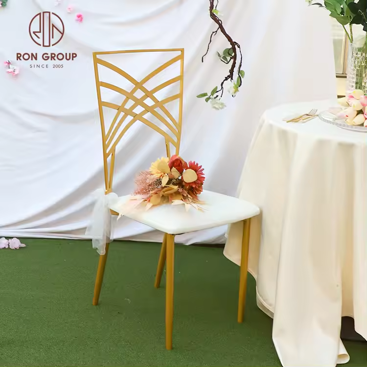 Outdoor Indoor Stackable Cross Back Metal Gold Event Hotel Reception Luxury Stainless Steel Wholesale Wedding Chairs