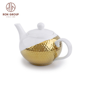 factory wholesale price porcelain white glaze color gold plated round ceramic small tea pot set bone china coffee water teapot