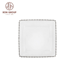 wholesale designer wedding event decorative square clear silver rose gold beaded under plates small glass dinner plate chargers