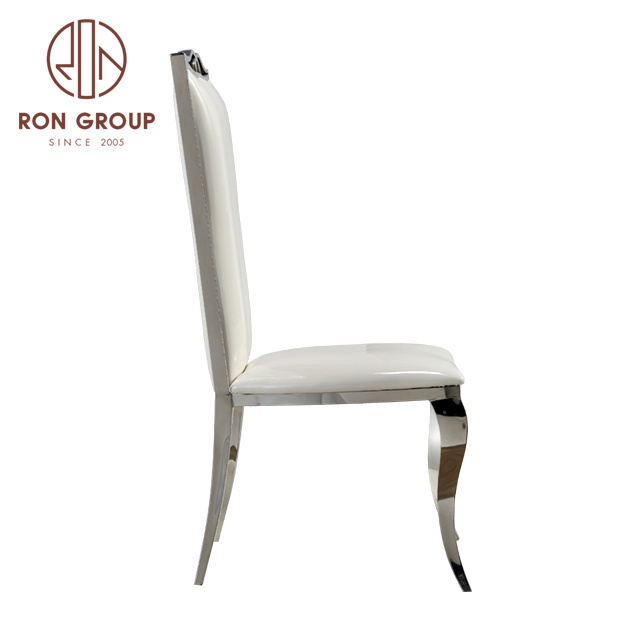 Wholesale OEM Party Wedding Furniture Silver Stainless Steel Frame White High Back Leather Cushion Throne Dining Banquet Chairs