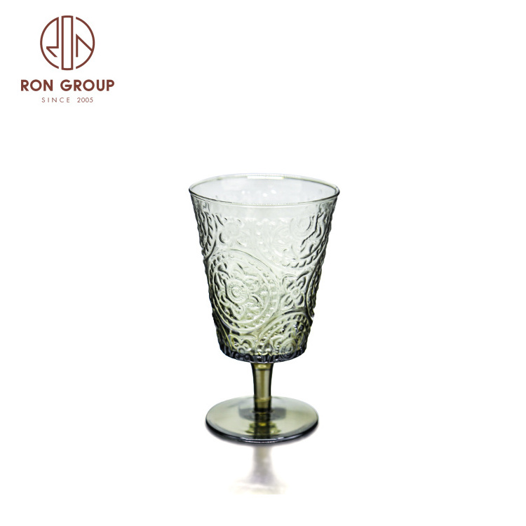 Wholesale Vintage Reusable Wedding Luxury Drinkware Glassware Embossed Glass Cup Pressed Cocktail Goblet Colored Wine Glasses