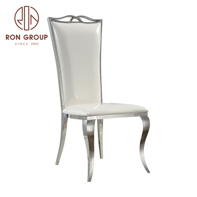 Wholesale OEM Party Wedding Furniture Silver Stainless Steel Frame White High Back Leather Cushion Throne Dining Banquet Chairs