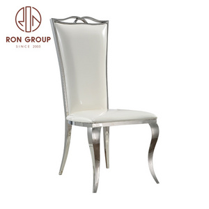 Wholesale OEM Party Wedding Furniture Silver Stainless Steel Frame White High Back Leather Cushion Throne Dining Banquet Chairs