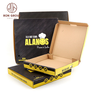 Cheap Price Wholesale Custom Logo Biodegradable Black Yellow Rectangular Food Grade Corrugated Takeaway Pizza Box with Logo