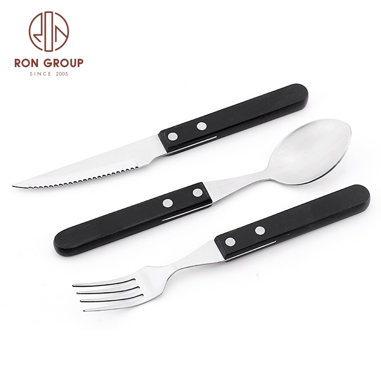 Italy Korea wedding flatware set stainless steel wooden handle knife fork cutlery set