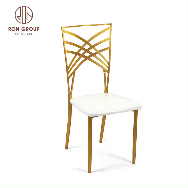 Outdoor Indoor Stackable Cross Back Metal Gold Event Hotel Reception Luxury Stainless Steel Wholesale Wedding Chairs