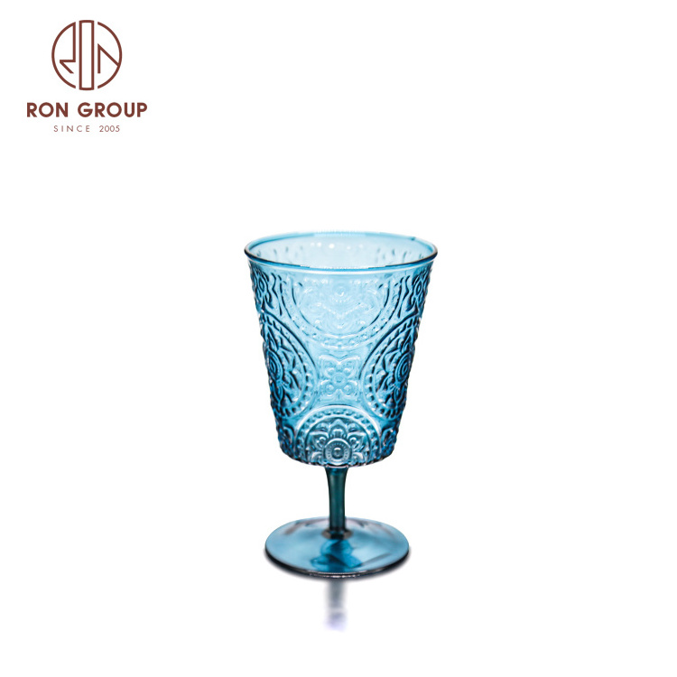 Wholesale Vintage Reusable Wedding Luxury Drinkware Glassware Embossed Glass Cup Pressed Cocktail Goblet Colored Wine Glasses