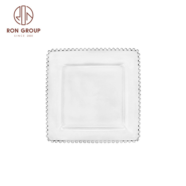 wholesale designer wedding event decorative square clear silver rose gold beaded under plates small glass dinner plate chargers