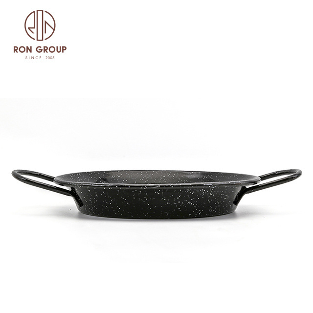 Hot Sale Restaurant Traditional Round Shape Nonstick Skillet Black Camping Pan Set Cast Iron Cookware with Two Curved Handles