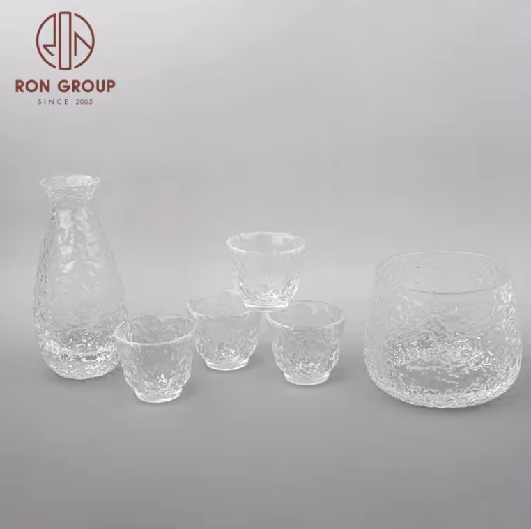 High quality restaurant hotel event glassware Japanese hammer pattern crystal sake wine decanter warmer bottle glass cups set