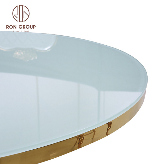 Foshan Factory Luxury Modern Party Italian Table Round Glass Marble Rose Gold Stainless Steel Leg Dining Wedding Tables