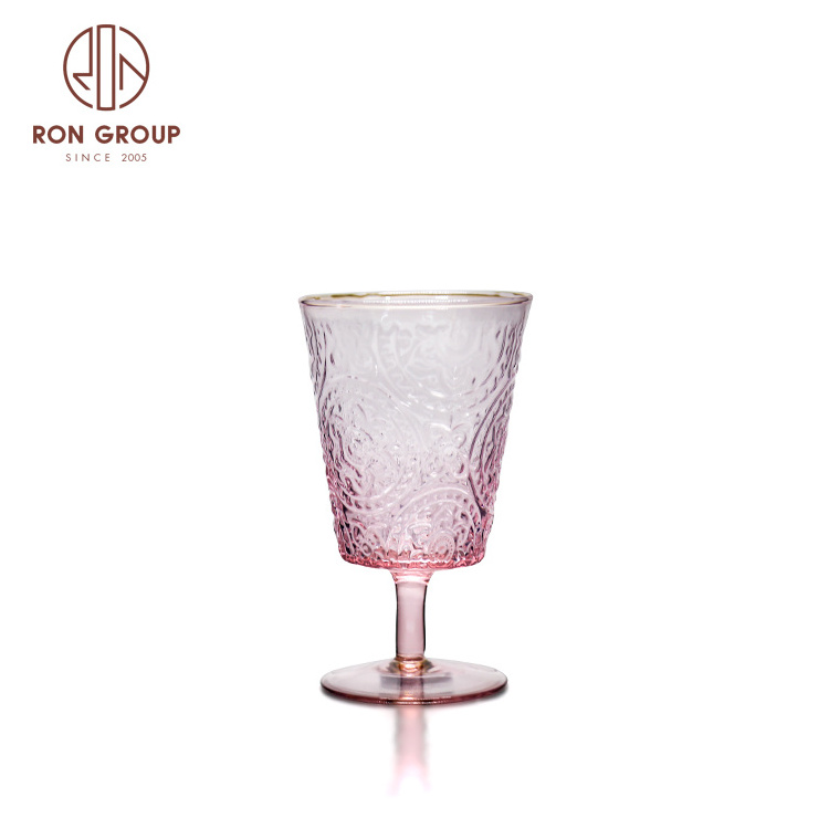 Wholesale Vintage Reusable Wedding Luxury Drinkware Glassware Embossed Glass Cup Pressed Cocktail Goblet Colored Wine Glasses