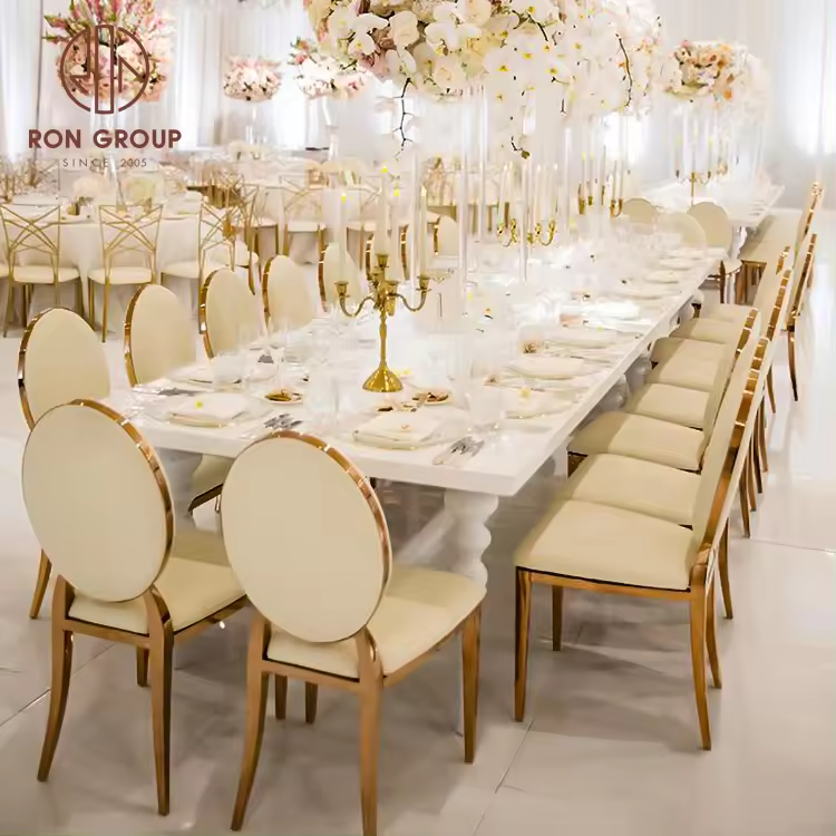 Outdoor Indoor Stackable Cross Back Metal Gold Event Hotel Reception Luxury Stainless Steel Wholesale Wedding Chairs