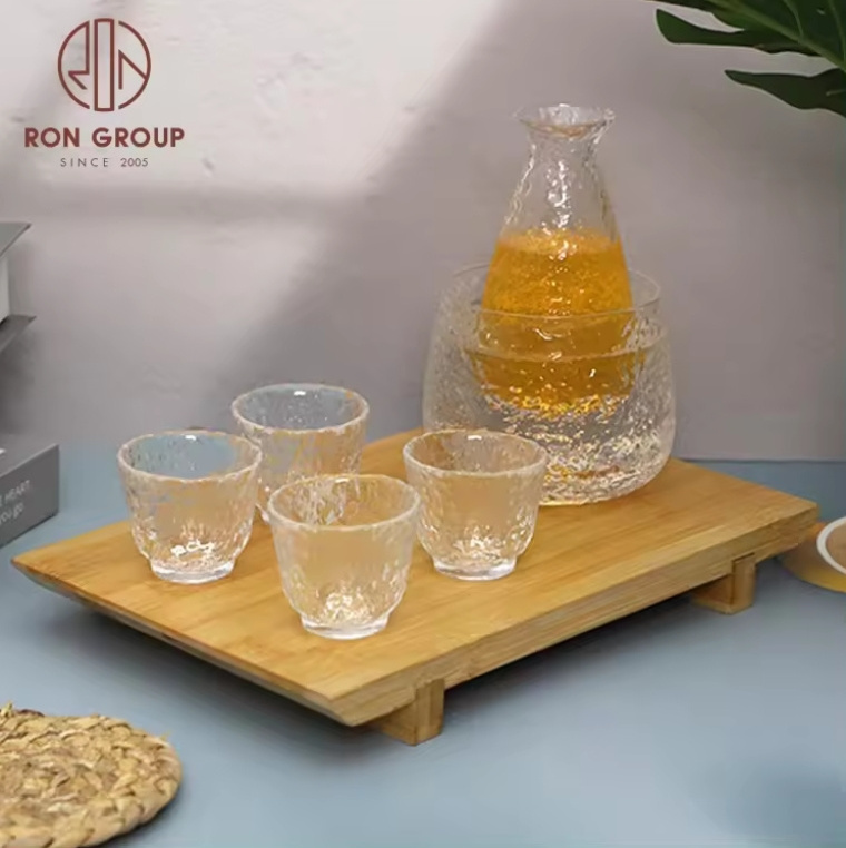 High quality restaurant hotel event glassware Japanese hammer pattern crystal sake wine decanter warmer bottle glass cups set