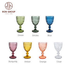 Wholesale hot selling big wine glasses embossing modern wedding drinking champagne goblet water and juice color glass cup