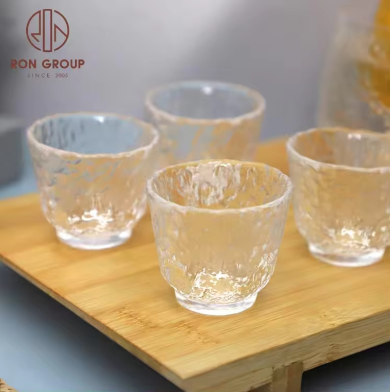 High quality restaurant hotel event glassware Japanese hammer pattern crystal sake wine decanter warmer bottle glass cups set