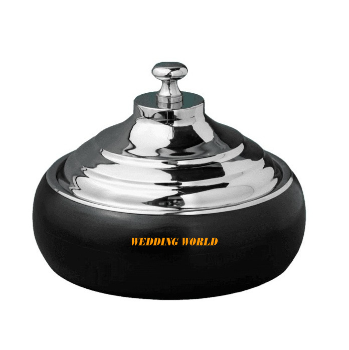 Stainless Steel Casserole With Black Wooden Pot Best Quality Handmade Casserole Round Shape Tabletop Luxury Metal Hotpot